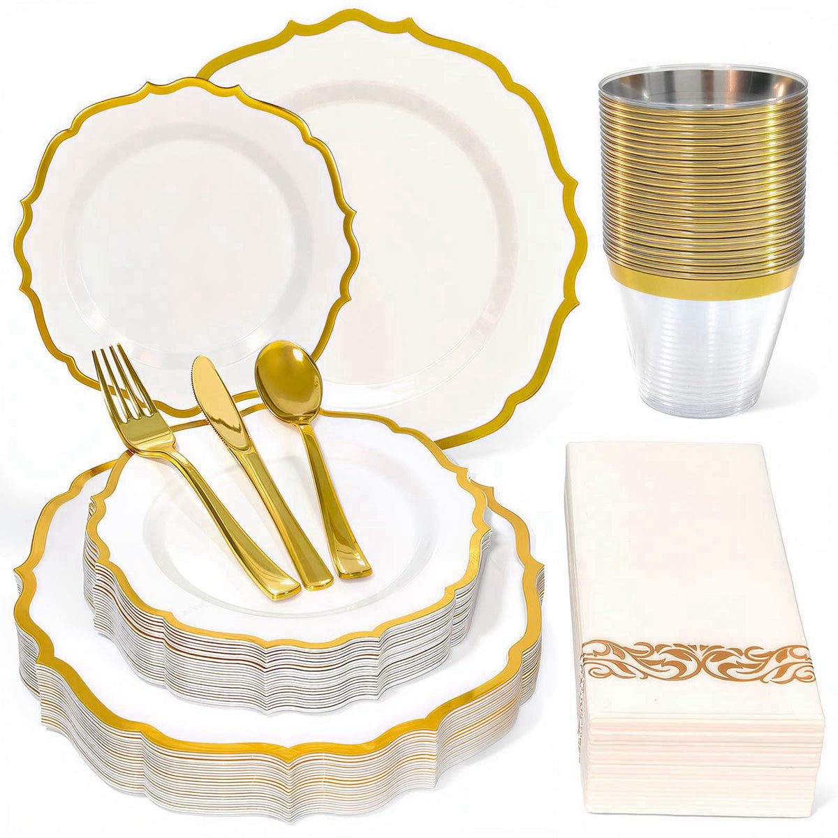 Glowserve 175 Piece Disposable Plastic Plates Dinnerware Set for 25 Guests – product photo (Plates)