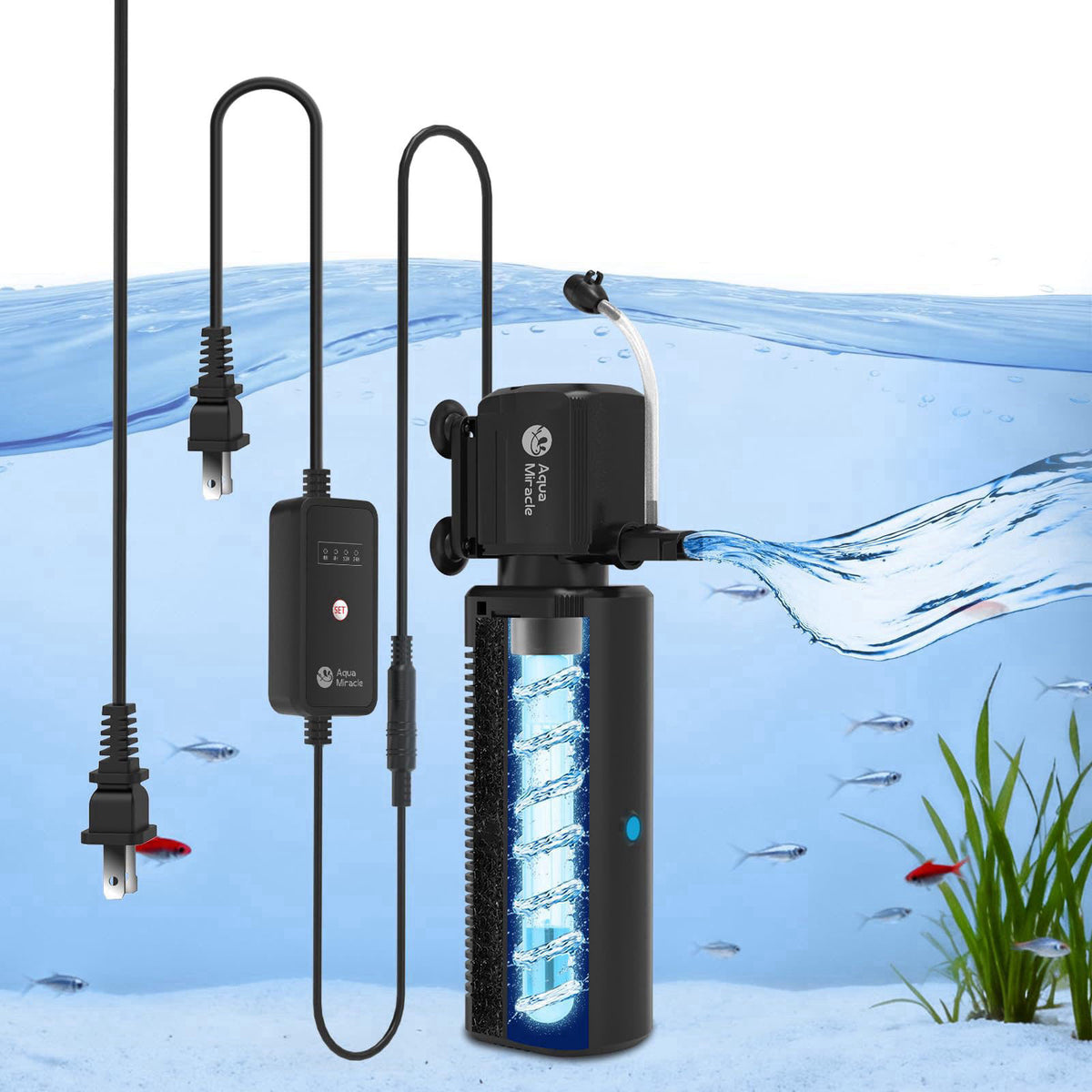 AquaMiracle 130GPH U -V Aquarium Filter with Timer for 10-30 Gal Fish Tank – product photo (Filters)