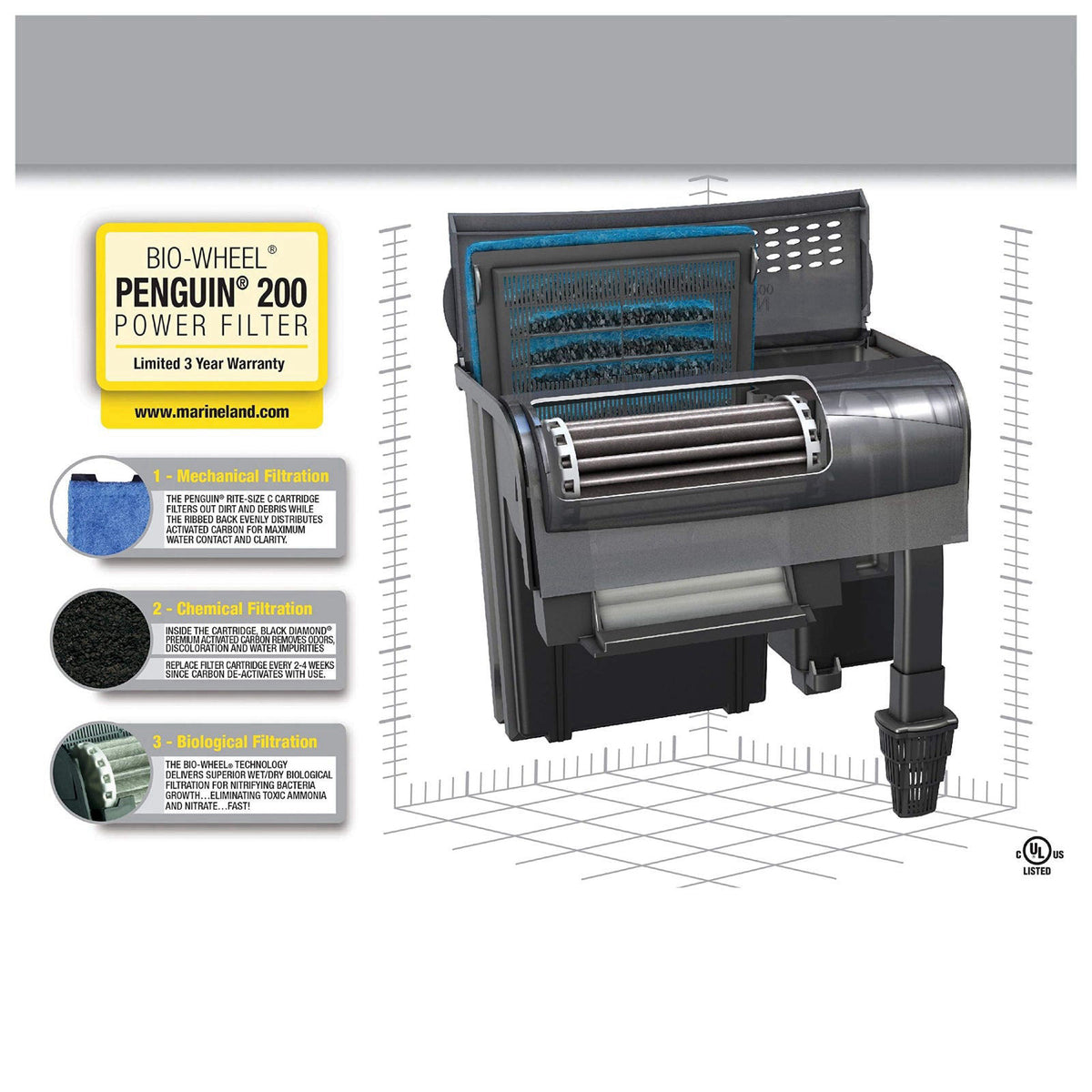 Marineland Bio-Wheel Penguin 200 GPH Power Aquarium Filter – close-up detail