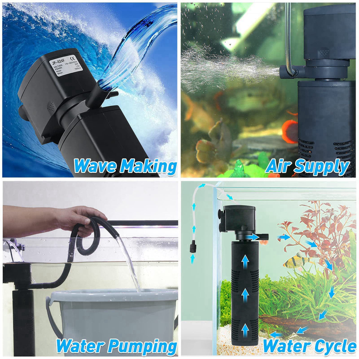 TARARIUM Aquarium Filter for 55-150 Gal. Tank Crystal 300GPH Biochemical Filtration Powerful Pump Submersible Internal F