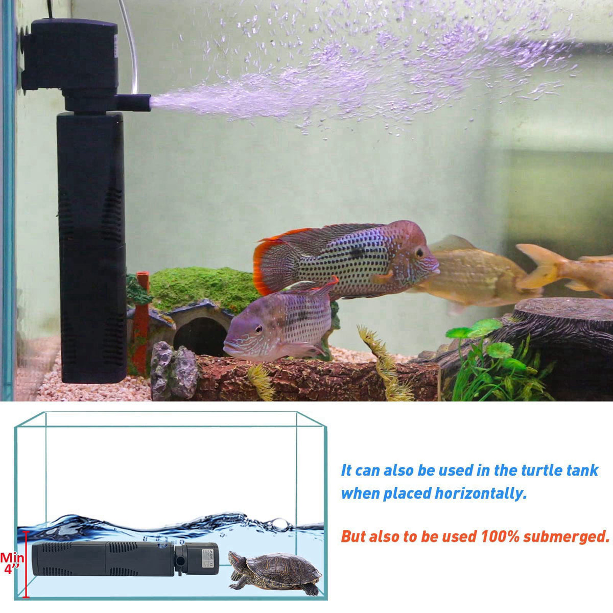 TARARIUM Aquarium Filter for 55-150 Gal. Tank Crystal 300GPH Biochemical Filtration Powerful Pump Submersible Internal F
