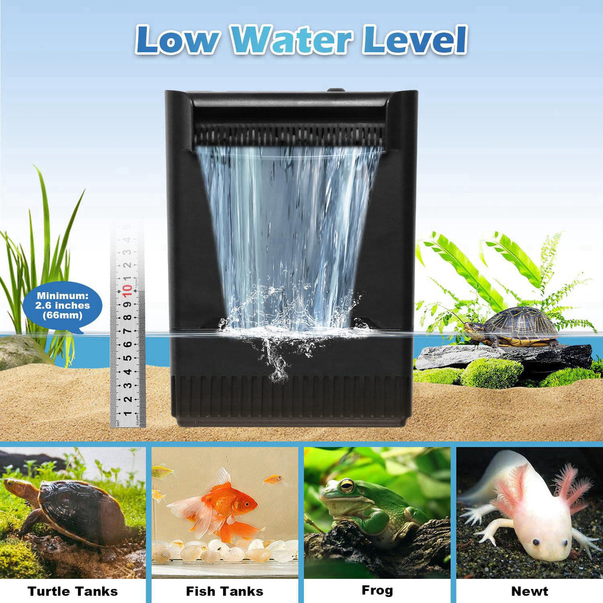TARARIUM IX-120 Turtle Tank Filter Aquarium Filter Power Adjustable 30-55 Gal. 290GPH Large Internal Filter 3-Stage Wate