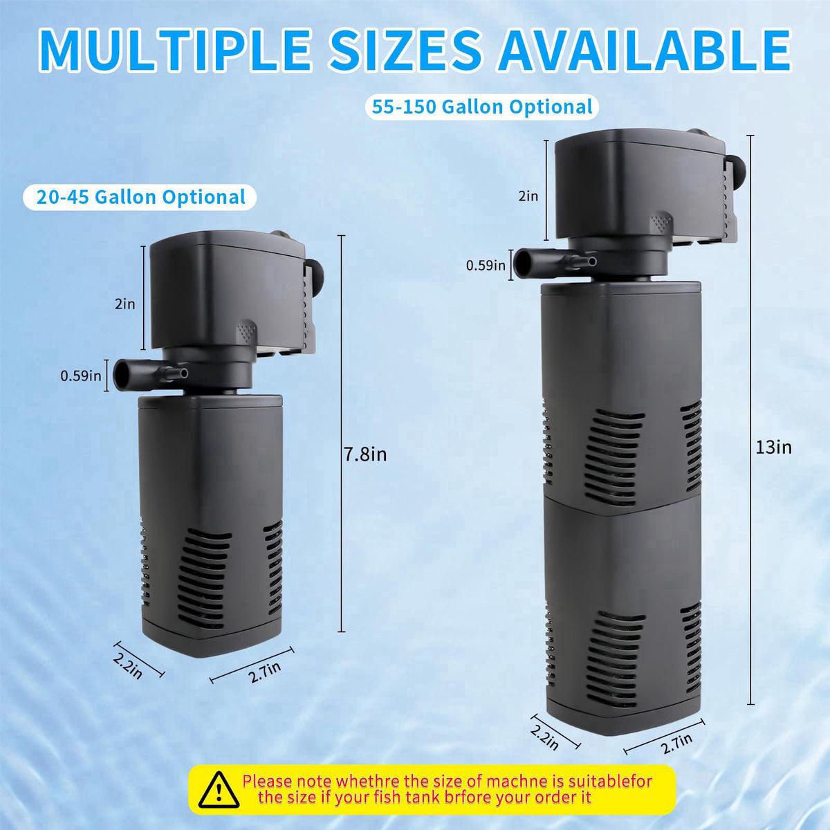 coospider-repta Aquarium Filter for 55-150 Gallons Tank, Internal Fish Tank Filter, Powerful Pump Submersible for Large 