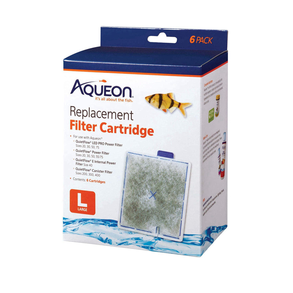 Aqueon Replacement Filter Cartridges Large (6 pack), Ensure Even Distribution of Activated Carbon, 25% More Activated Ca