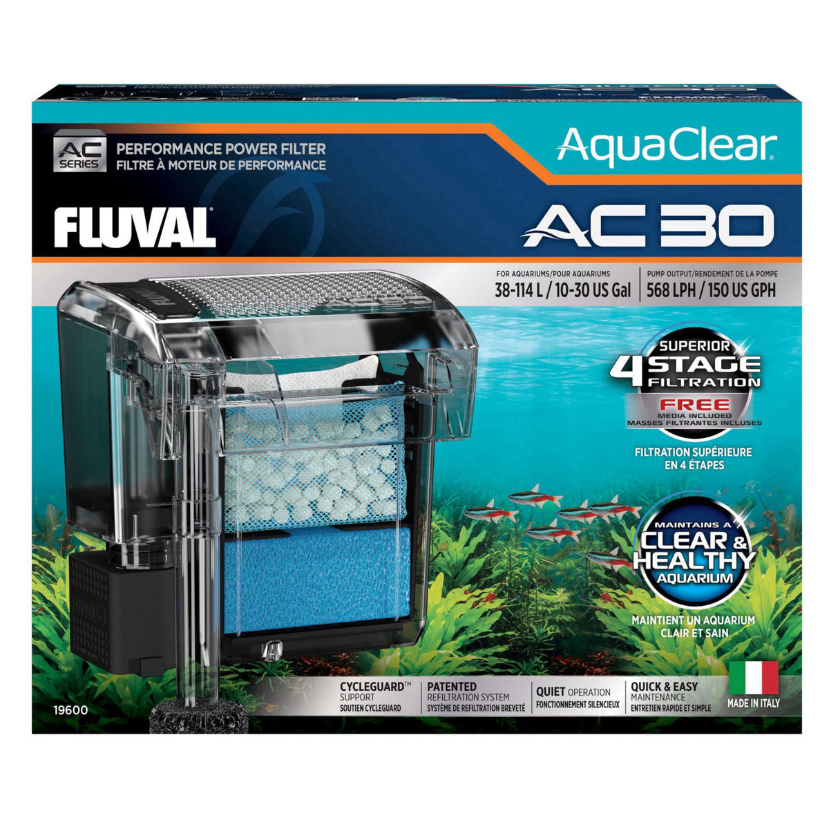 Fluval AquaClear AC30 Power Filter, for 10-30 US Gallon Aquariums – Up to 70 gal Up to 20 gal Up to 30 gal Up to 50 gal 