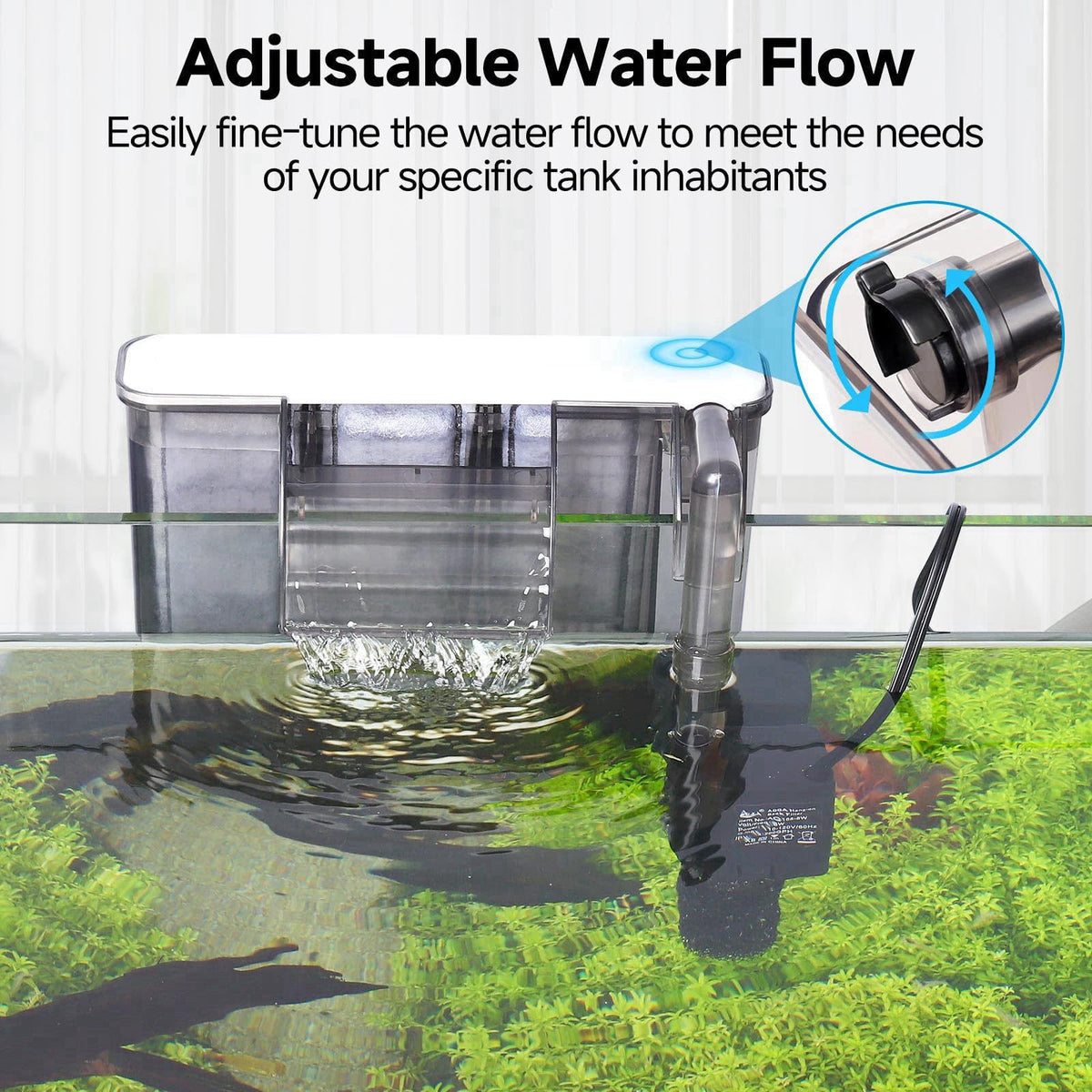 AQQA Quiet 20-30 Gallon Fish Tank Filters, Hang on Back Aquarium Filter – close-up detail in White