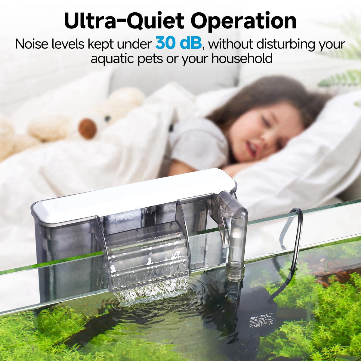 AQQA Quiet 20-30 Gallon Fish Tank Filters, Hang on Back Aquarium Filter – full view, size 6W for 20-30 Gallon