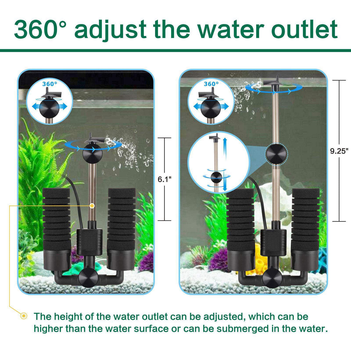 AQQA Electric Sponge Filter for Aquarium, 10-40 Gallon Fish Tank Filter, 3W – full view, size 0-160 gal Aquarium 20-50 g