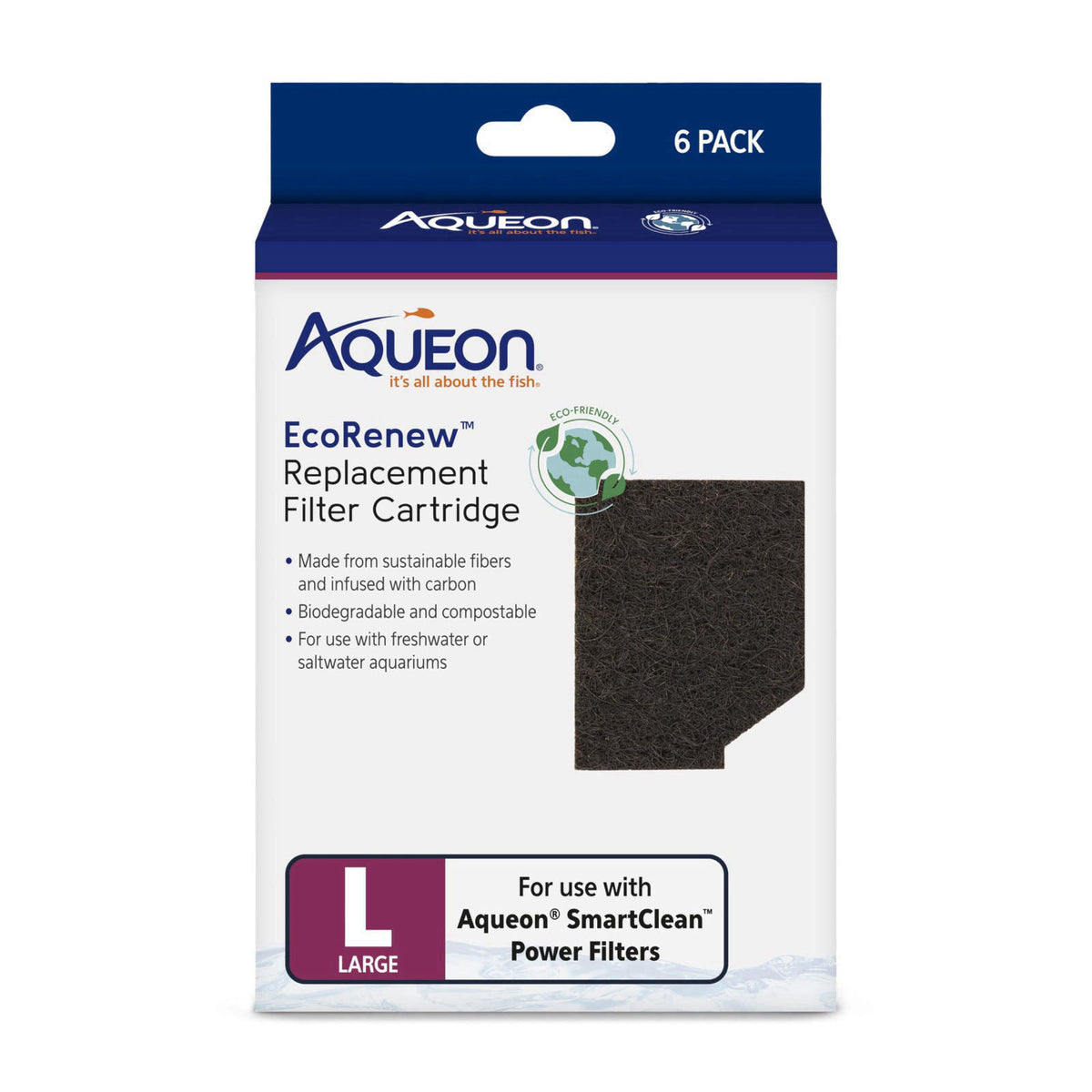 Aqueon Genuine EcoRenew Filter Cartridges, for Freshwater and Saltwater Aquariums, Large, 6-Pack – product photo (Filter