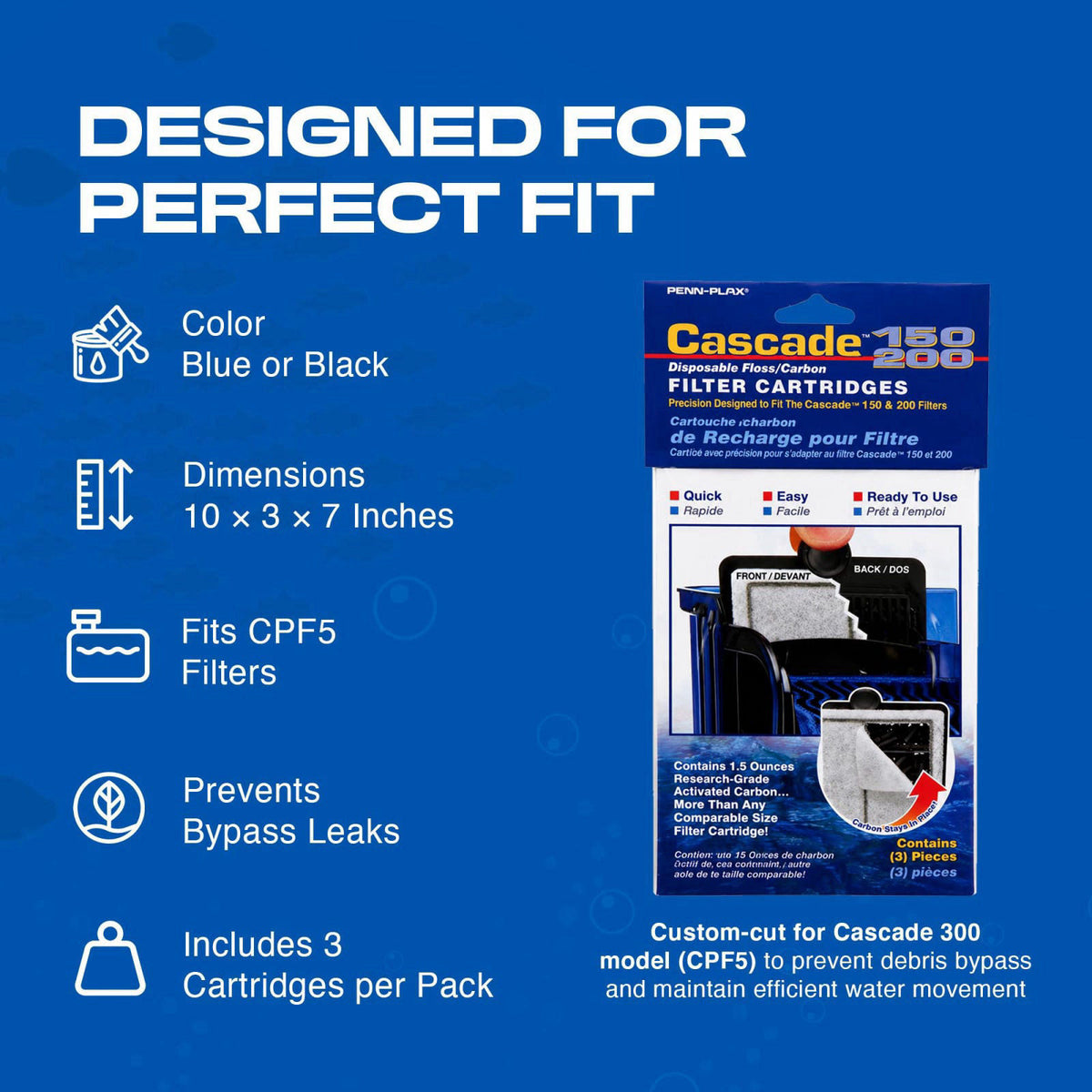 Penn-Plax Cascade 300 GPH Hang On Filter Replacement Media 3 Pack ‎10x3x7in – full view