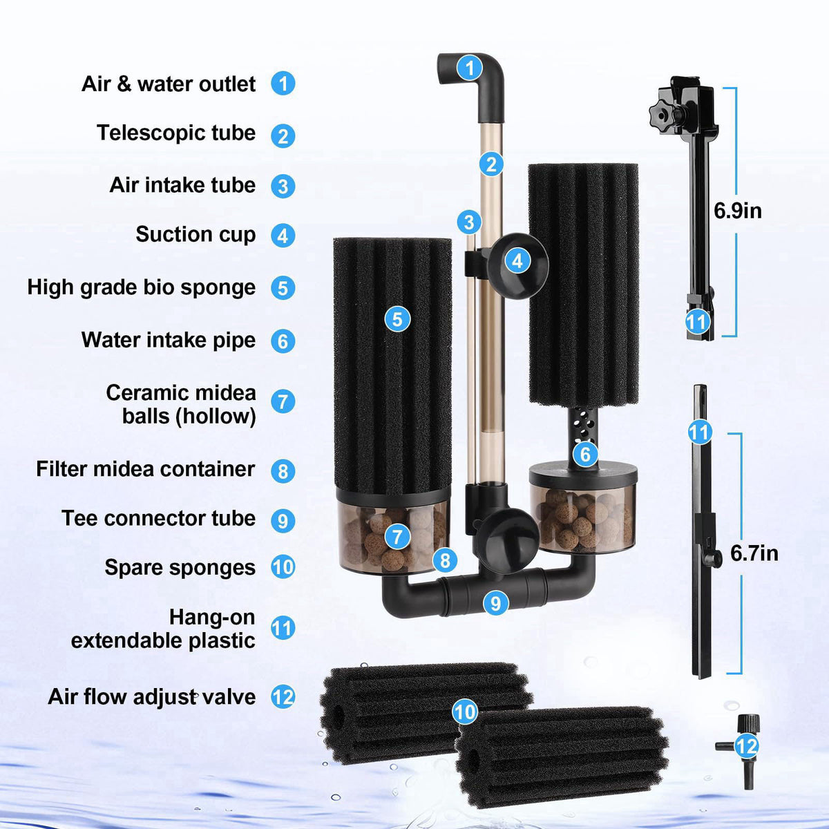 hygger Aquarium Double Sponge Filter: Upgraded Sponge Filter with Larger Filtration Area, Come with Extendable Clip, 2 S