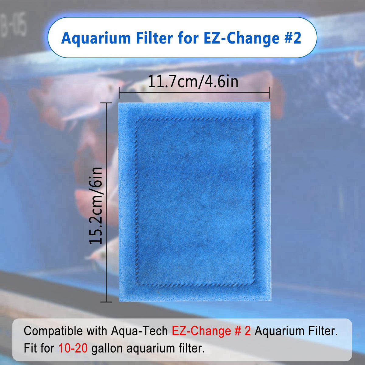Piwerod EZ-Change #2 Fish Tank Filters Cartridges for Aqua-Tech 10-20, 12 Pack – back view and specifications