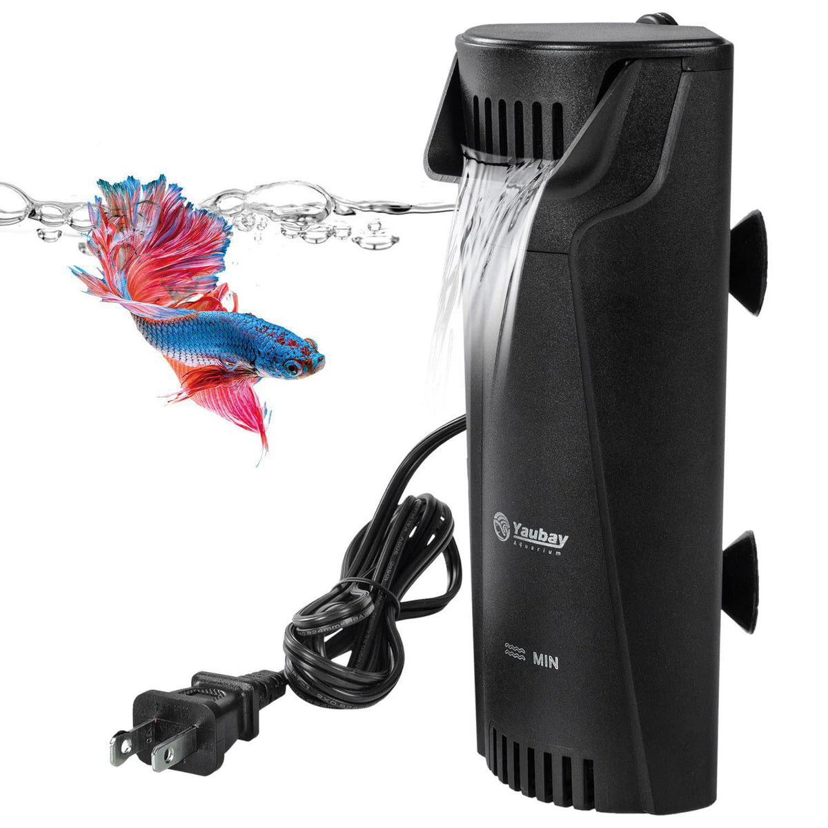 Yaubay Quiet Internal Aquarium Filter, 3-Stage Bio-Filtration Low-Level Waterfall Small Power Filter with Protective Gra