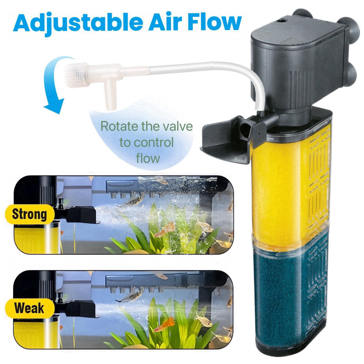 OQTTNEO 3-in-1 Aquarium Filter for 30-100 Gallons Fish & Turtle Tank Filter – full view