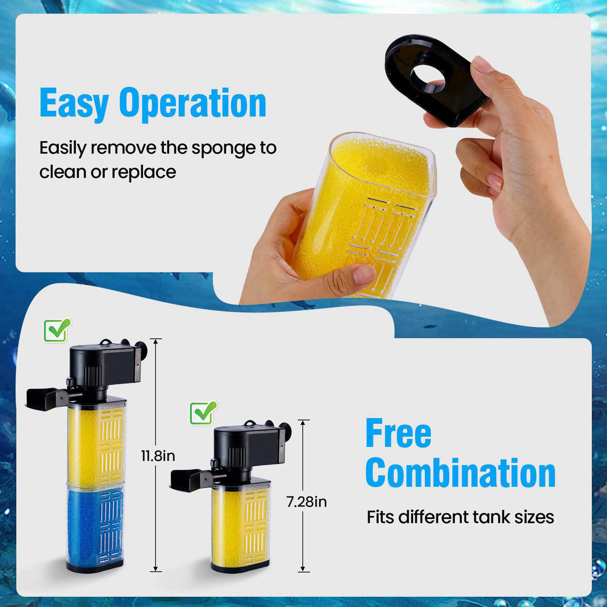 OQTTNEO 3-in-1 Aquarium Filter for 30-100 Gallons Fish & Turtle Tank Filter – alternate angle
