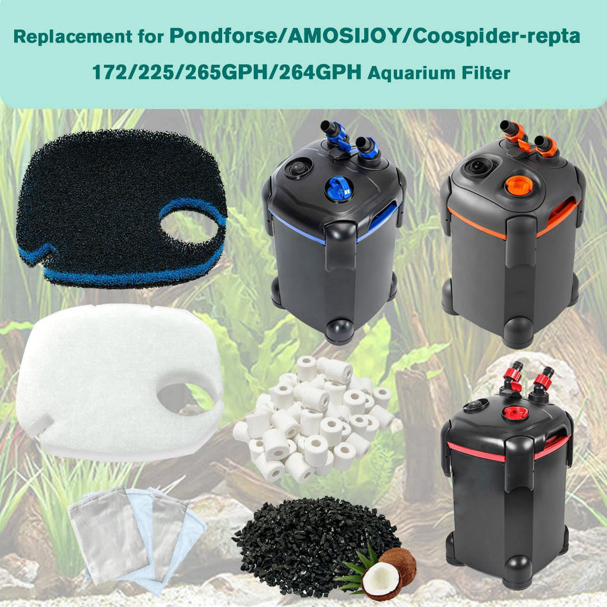 beaufan All-in-One Replacement Filter Set for Pondforse & AMOSIJOY Aquarium Filters – close-up detail in White