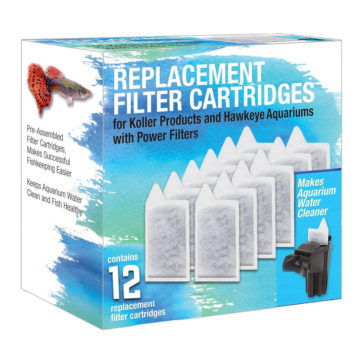 SW PRODUCTS Small 12-Pack Filter Cartridges, Replacement Cartridge for Koller Products Fish Tank