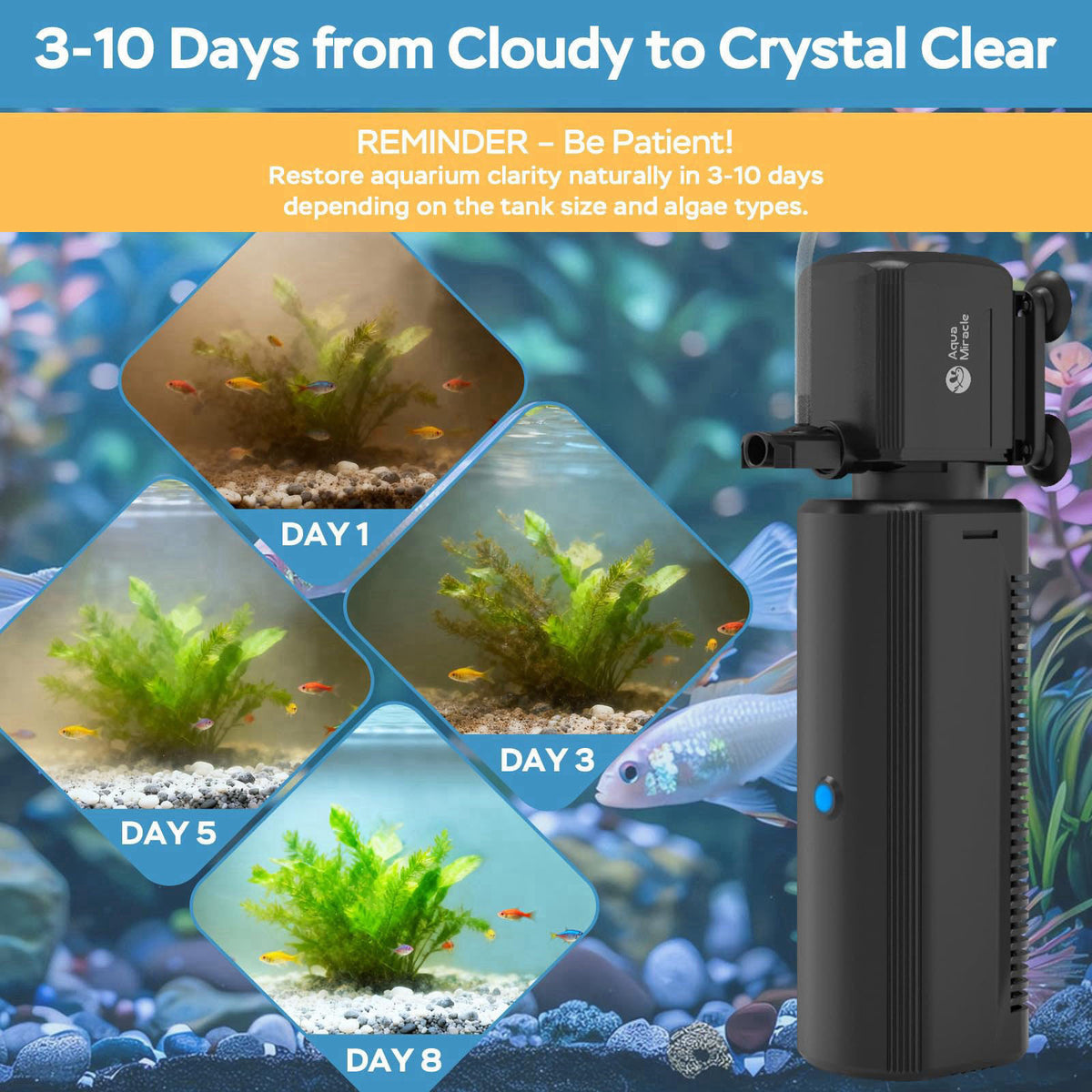 AquaMiracle 300GPH U -V Aquarium Filter with Timer for 60-150 Gal Fish Tank – close-up detail