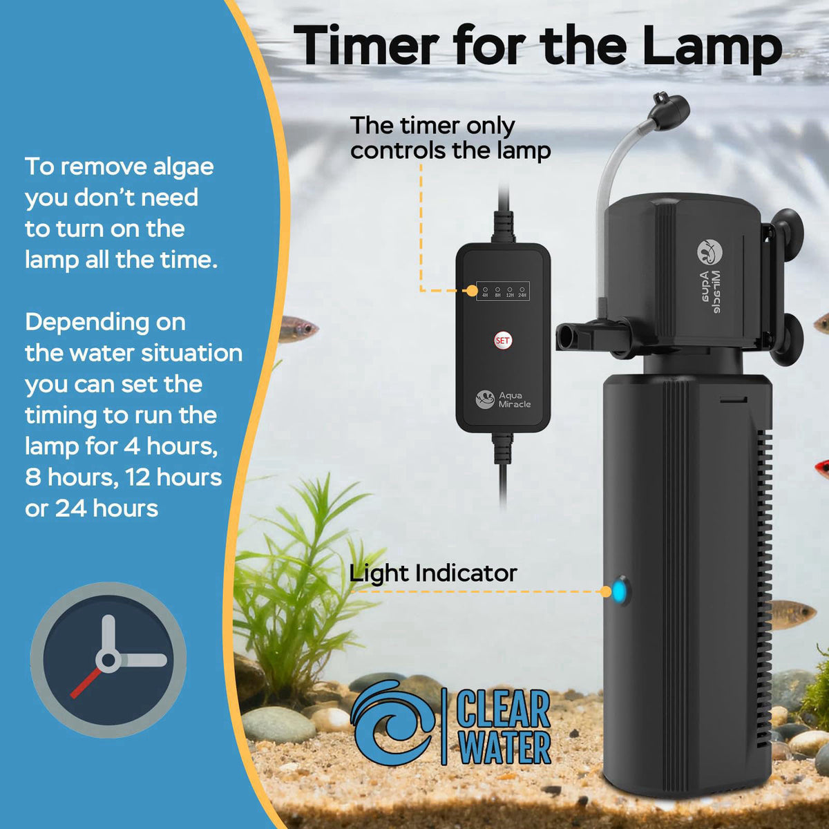 AquaMiracle 300GPH U -V Aquarium Filter with Timer for 60-150 Gal Fish Tank – full view