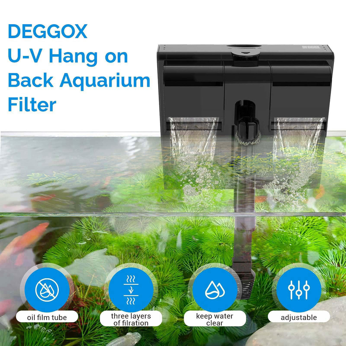 DEGGOX HOB Aquarium Filter 170GPH for 20-55 Gallon Fish Tank – alternate angle