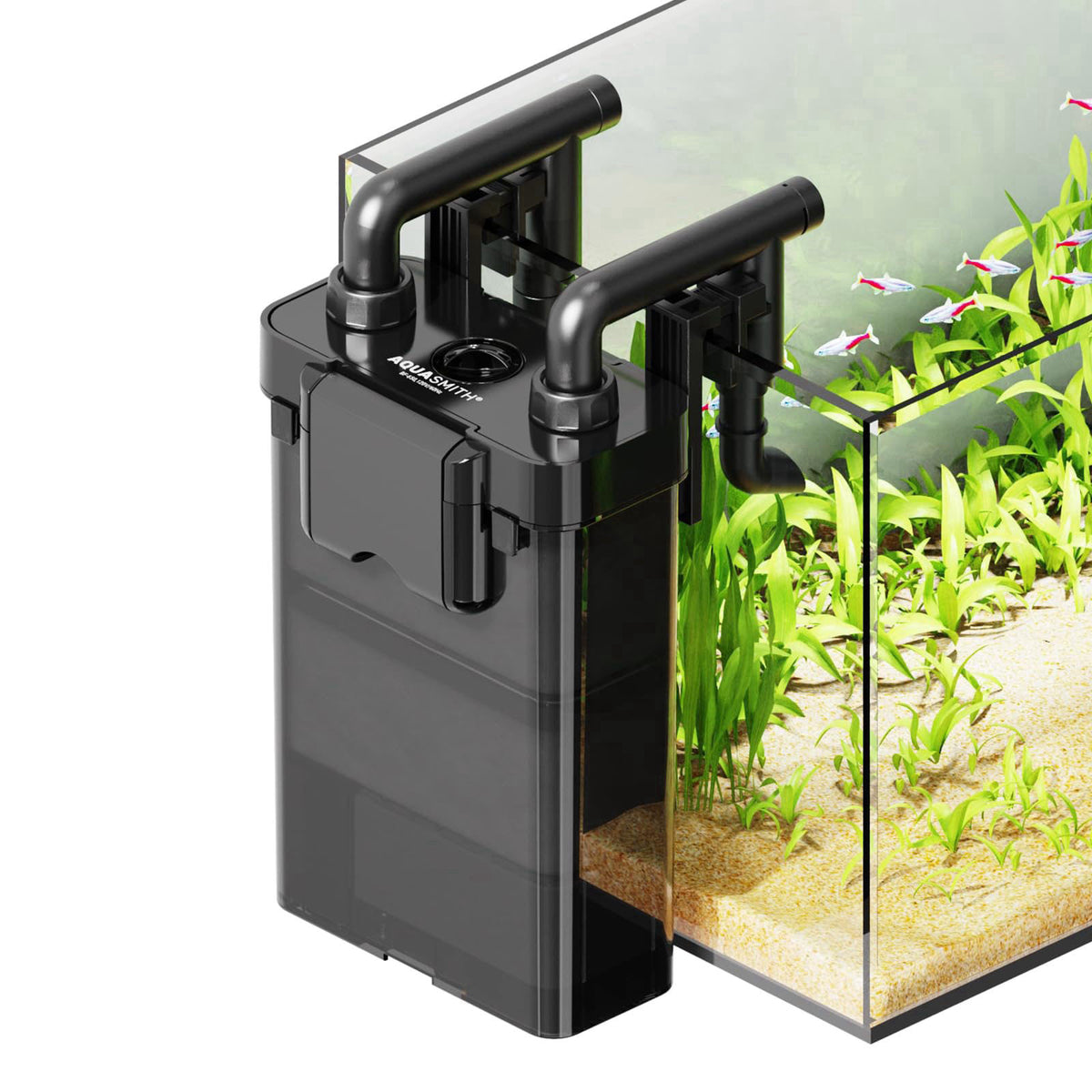 AQUASMITH Hang on Back Aquarium Filter,No-Hum Whisper-Quiet for 5-15 Gal – Black, Small
