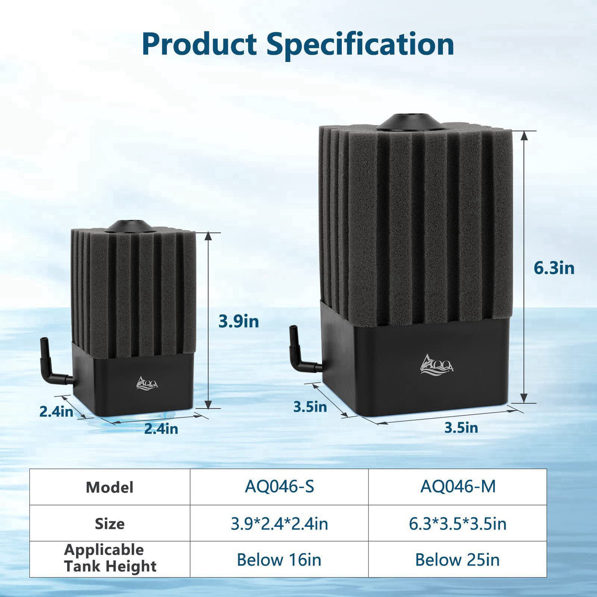 AQQA Aquarium Sponge Filter for 20-110 Gallon, Submersible Fish Tank Filter – alternate angle