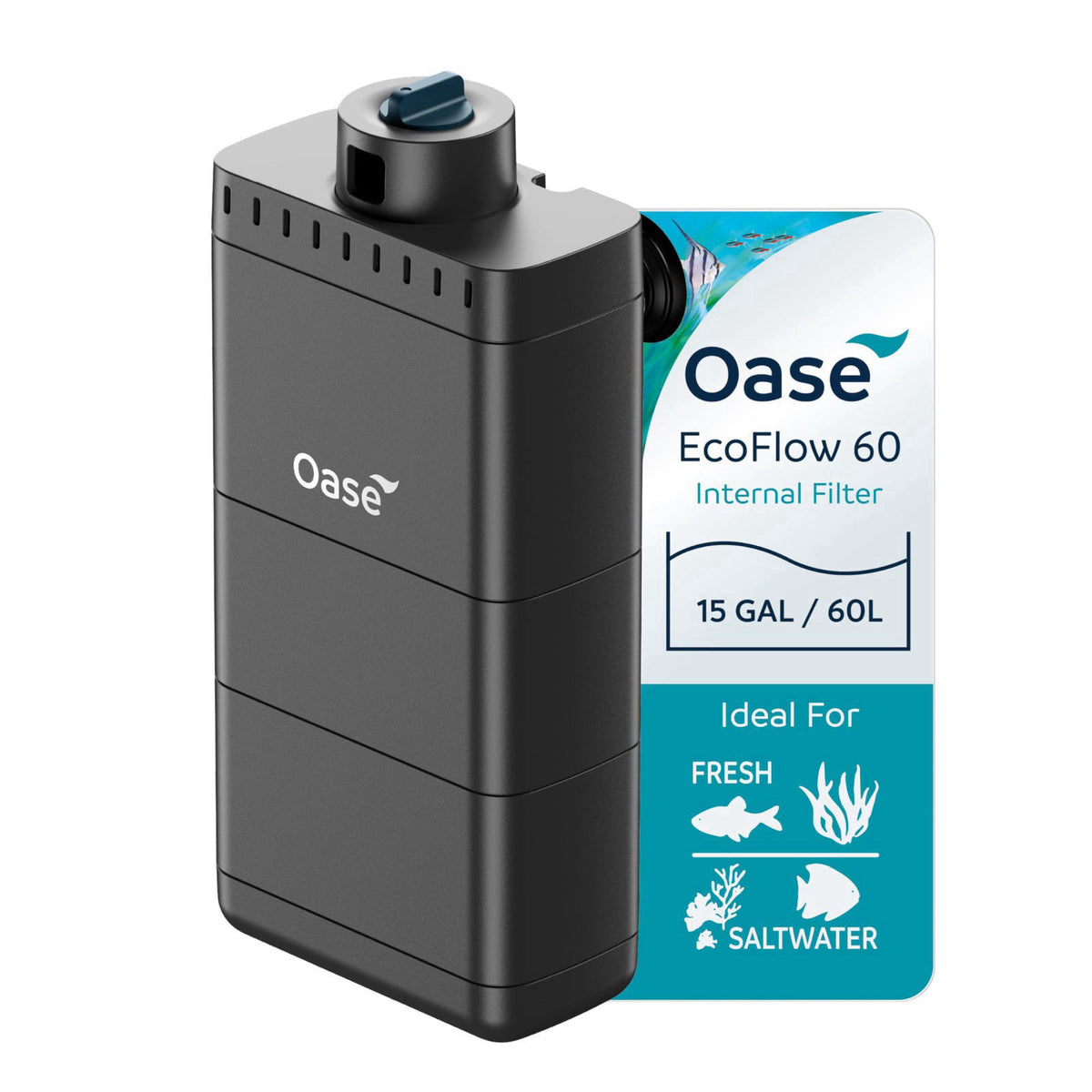 Oase EcoFlow 60 Internal Aquarium Filter – Quiet Submersible Multi-Stage Filter (Biological & Mechanical), Custom Flow, 