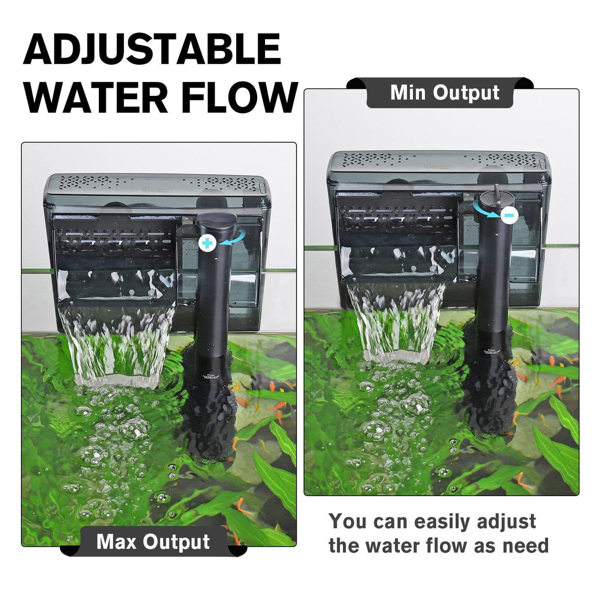 hygger Aquarium HOB Filter 105 GPH for 10-20 Gallon Fish Tank Power Filter with Adjustable Water Flow Extendable Intake 