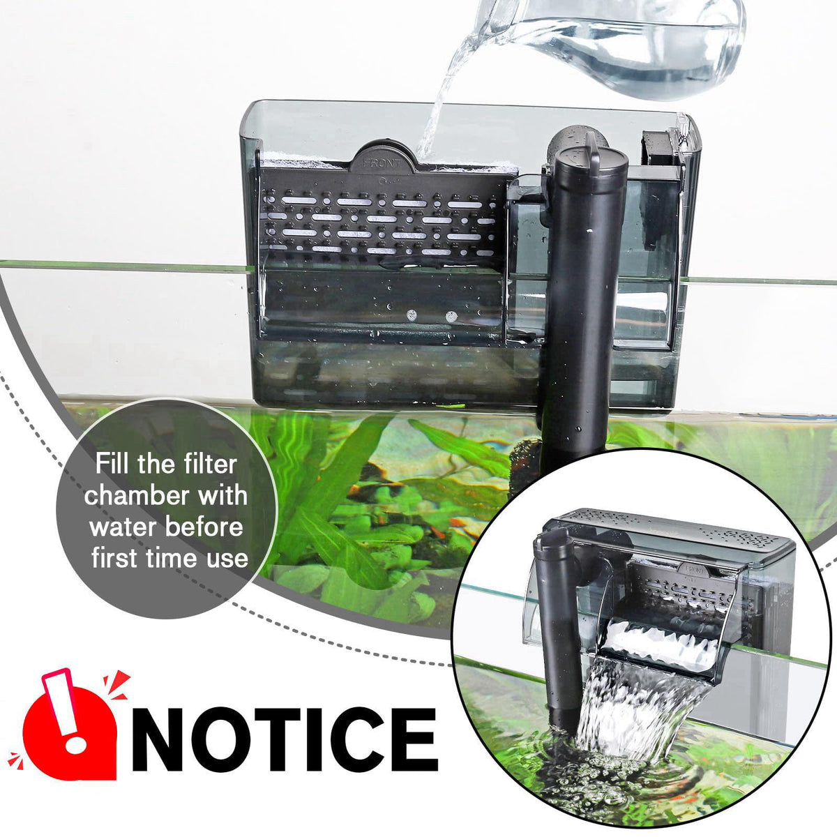 hygger Aquarium HOB Filter 105 GPH for 10-20 Gallon Fish Tank Power Filter with Adjustable Water Flow Extendable Intake 