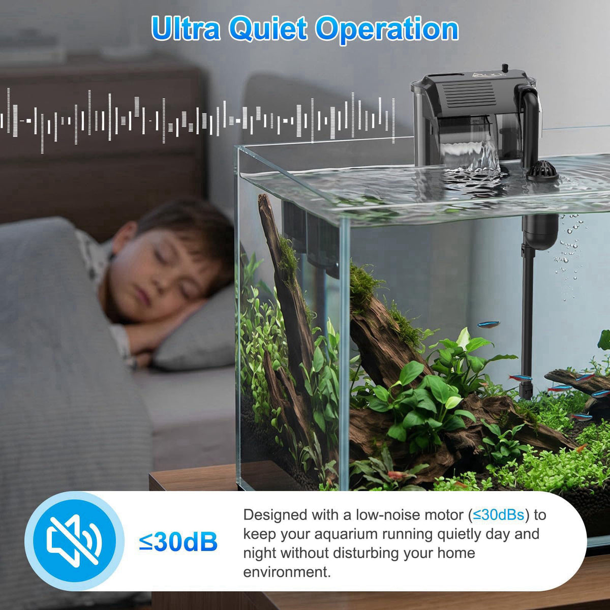 AQQA Aquarium Hang on Back Filter Slim Quiet HOB Power Filter for Fish Tank – full view, size 4-30 Gallon 5-120 Gallon 5
