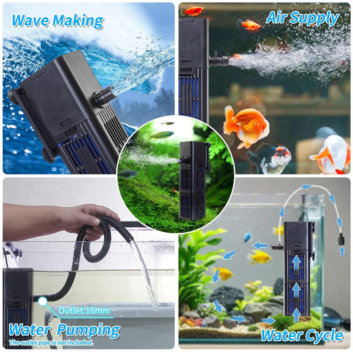 TARARIUM Aquarium Filter for Fish Tank, 4-in-1, Medium-Large fit 40-150gal – back view and specifications
