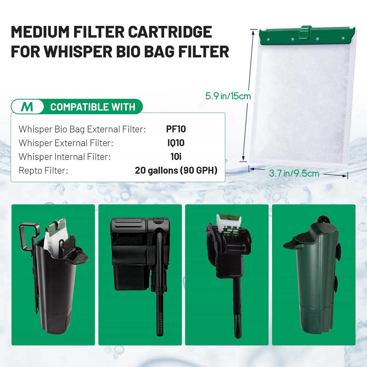 Esctabalt 16 Count Medium Filter Cartridges Compatible with Whisper Bio Bag Filters – close-up detail