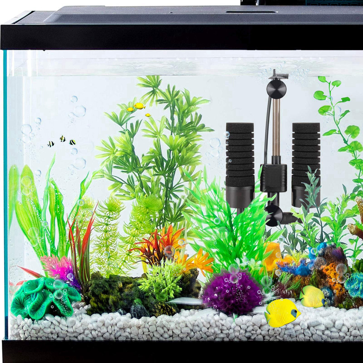 AQQA Aquarium Sponge Water Filter, Power Driven Double Biochemical Filter – alternate angle
