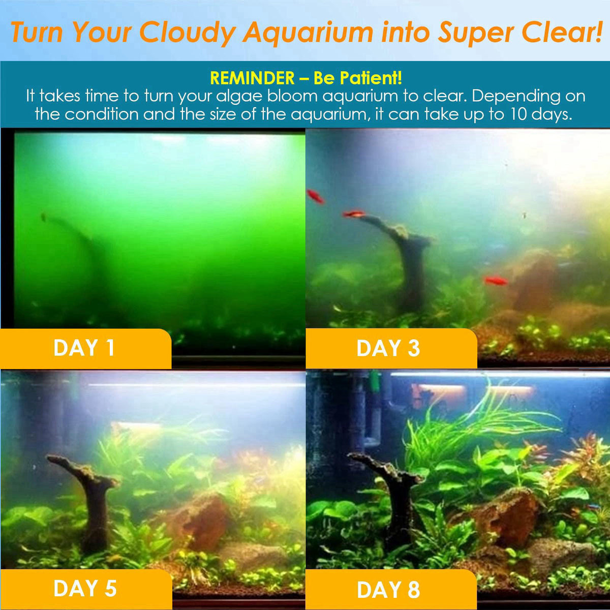 AquaMiracle Aquarium Filter for Green Water, U - V Fish Tank Filter with Timer (4/8/12/24 Hrs), Dual Mode (Aeration/Rain