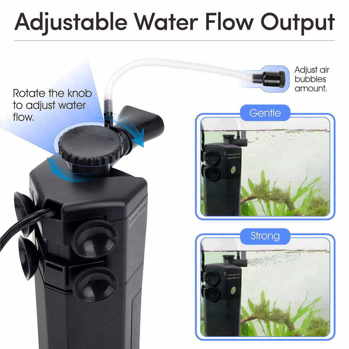 hygger Aquarium Internal Filter, 170GPH Silent Power Filter for 15-30 Gallon Corner Installation, Triple Filtration with