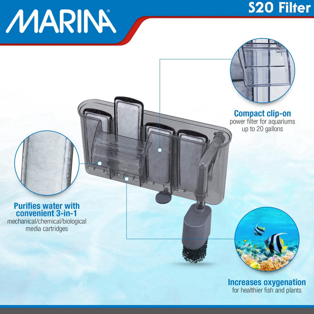 Marina S20 Power Filter,Grey – close-up detail