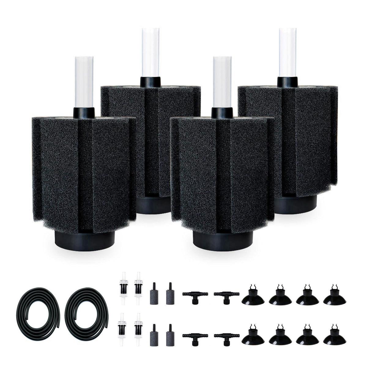 DVHEY 70-80 Gal Aquarium Sponge Filter with Air Stone, Ceramic Filter Media – Black, Medium(4 Pack) for 50-80 Gal