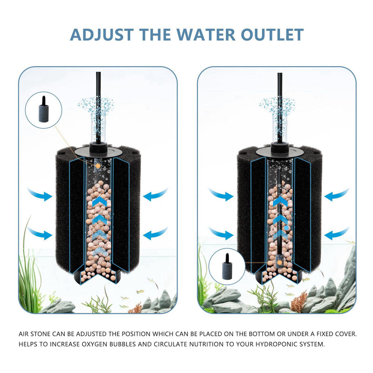 DVHEY 70-80 Gal Aquarium Sponge Filter with Air Stone, Ceramic Filter Media – close-up detail in Black