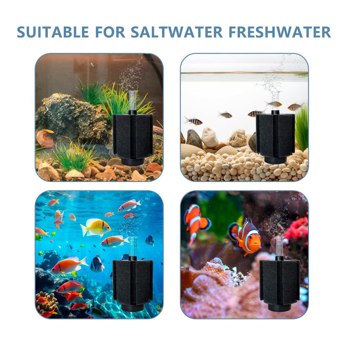 DVHEY 70-80 Gal Aquarium Sponge Filter with Air Stone, Ceramic Filter Media – full view, size Medium(4 Pack) for 50-80 G