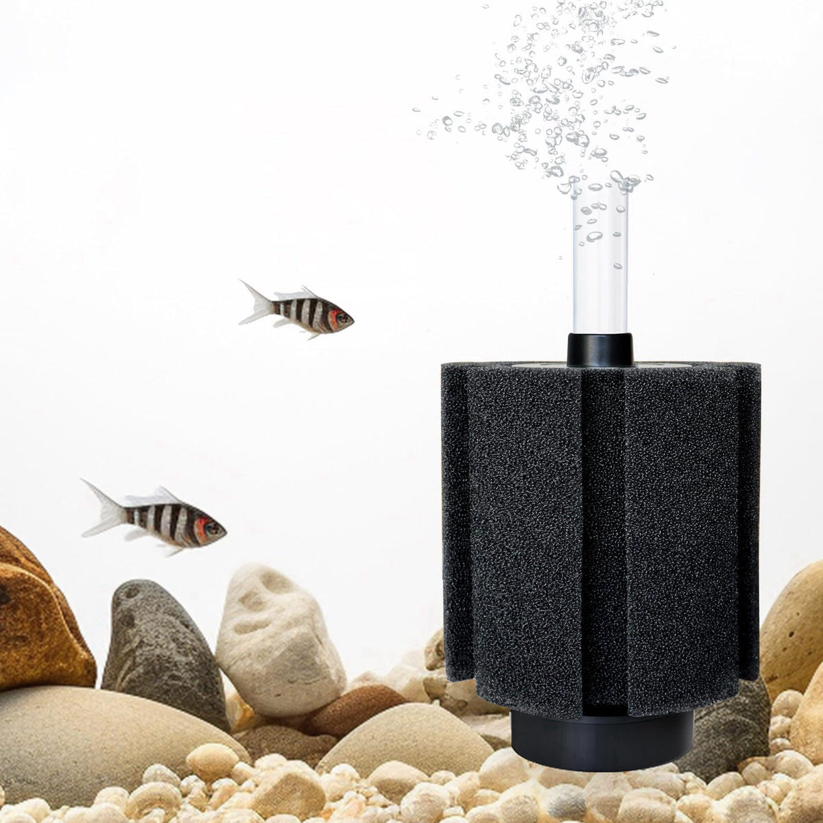 DVHEY 70-80 Gal Aquarium Sponge Filter with Air Stone, Ceramic Filter Media – back view and specifications