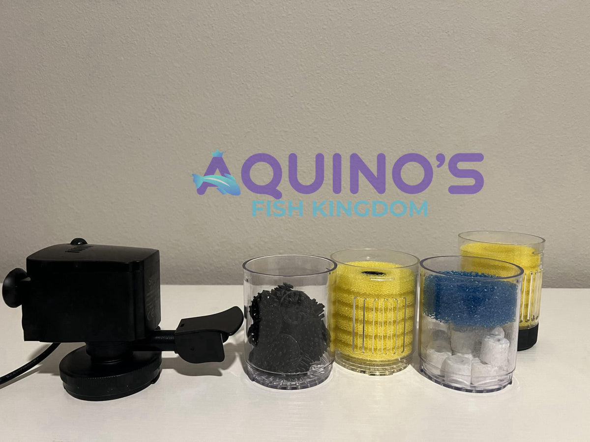 Aquinos Fish Kingdom 320 GPH Submersible Aquarium Filter for 10-160 Gallon Tanks, Media Included – full view