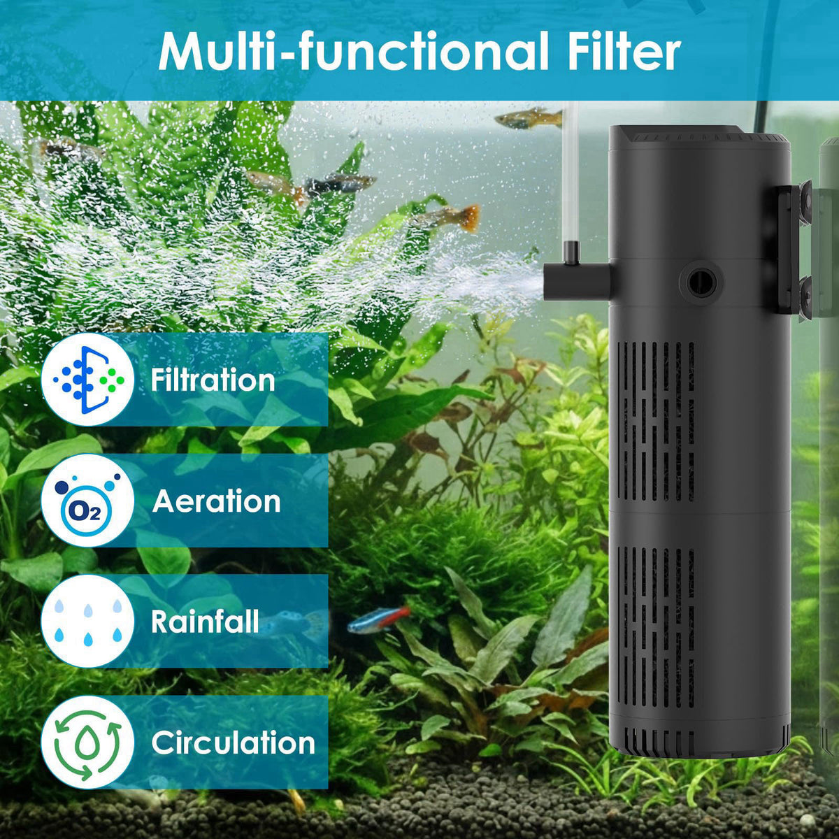 Devopet Aquarium Filter for 60-100 Gallon Tanks, Internal Fish Tank Filter, Submersible Turtle Tank Filter, with Aeratio