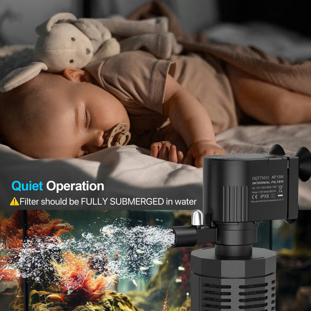 OQTTNEO 400GPH 4-in-1 Aquarium Filter 30~100 Gallon Quiet Fish Tank Filters – full view