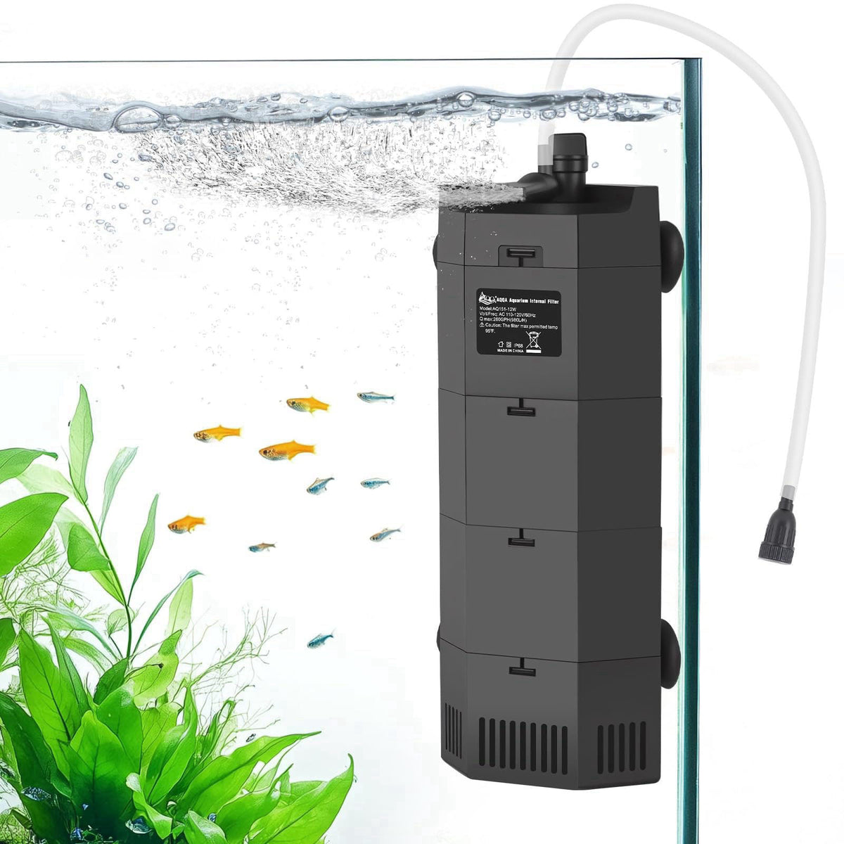 AQQA Submersible Aquarium Filter for 50-100Gal Fish Tank Whisper Fish Corner Filters with Adjustable Waterflow for Bio F