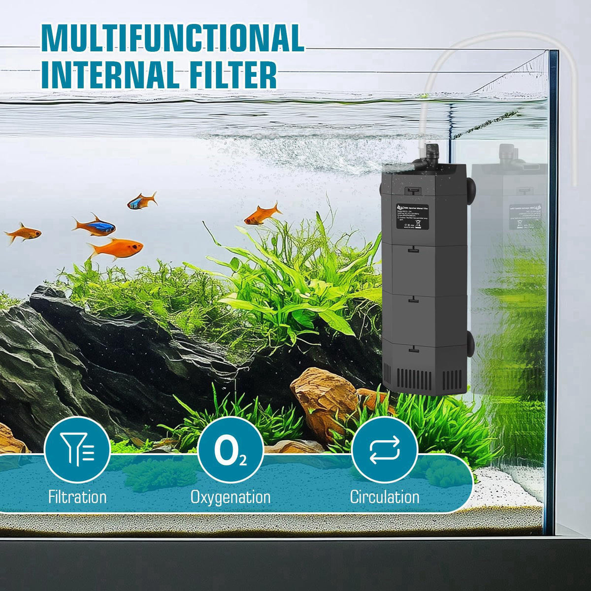AQQA Submersible Aquarium Filter for 50-100Gal Fish Tank Whisper Fish Corner Filters with Adjustable Waterflow for Bio F