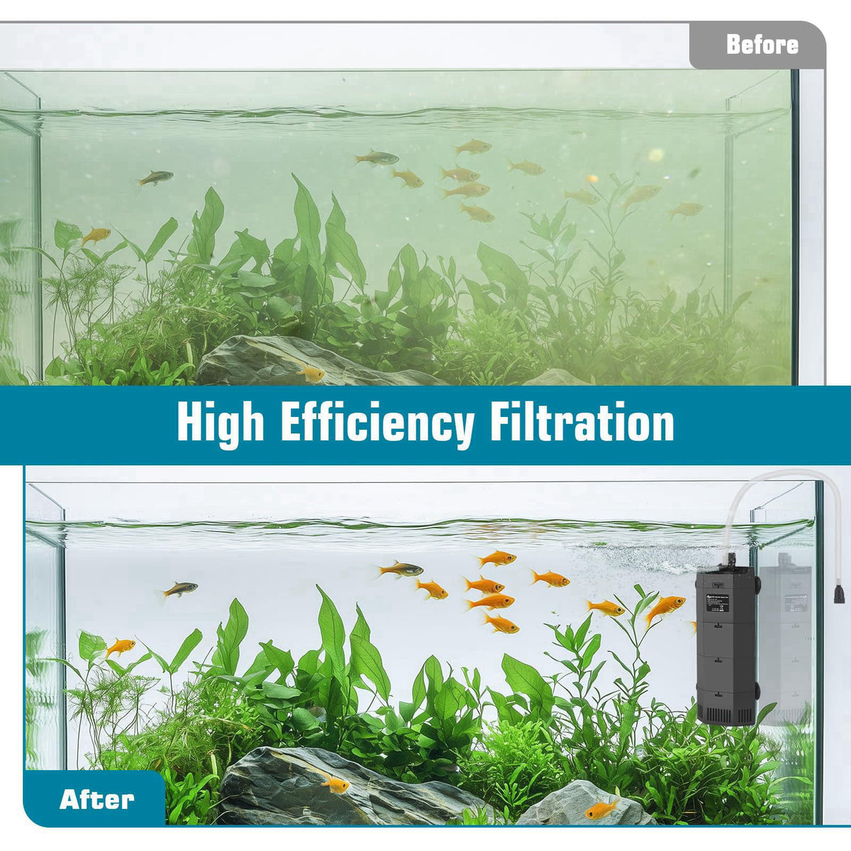 AQQA Submersible Aquarium Filter for 50-100Gal Fish Tank Whisper Fish Corner Filters with Adjustable Waterflow for Bio F