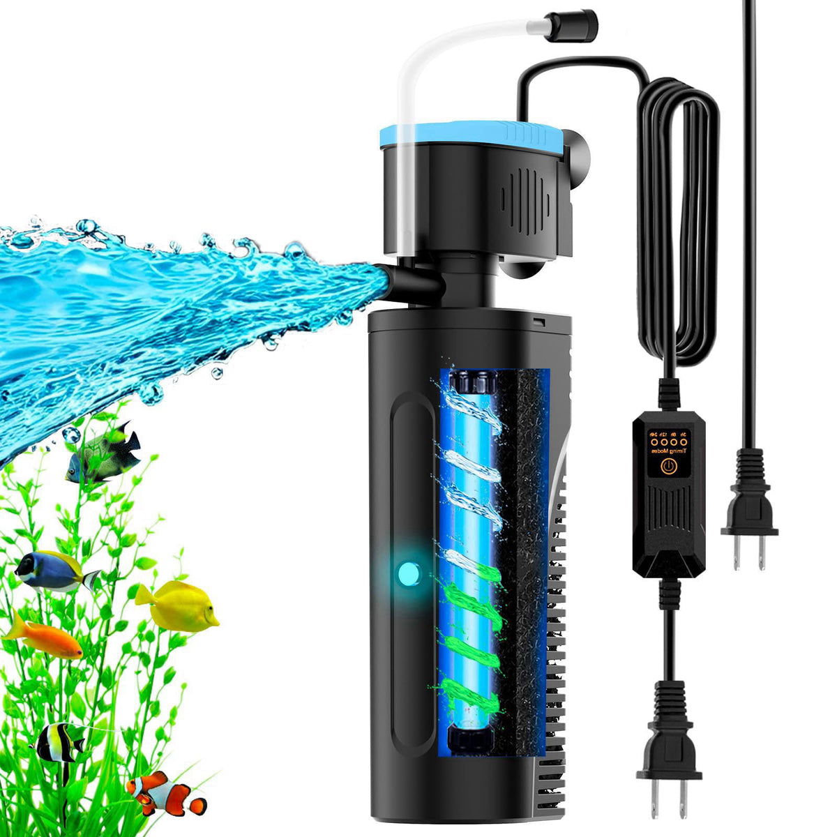 VCRAZE U - V Aquarium Filter for Green Water Cleaning with Aeration/Rainfall Modes