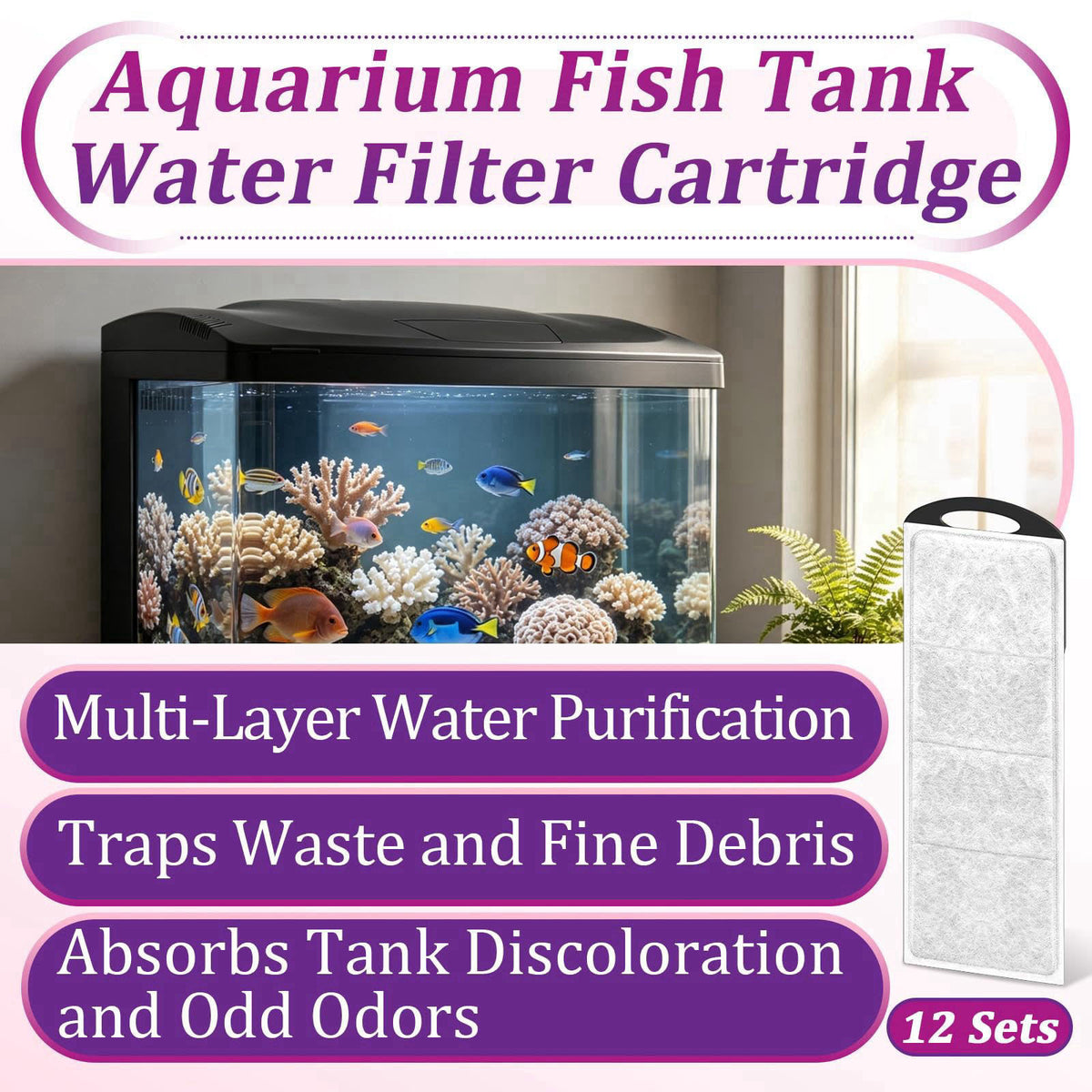 Bookiq 12 PCS Aquarium Cartridges Compatible with Coralife Biocube Fish Tank – close-up detail