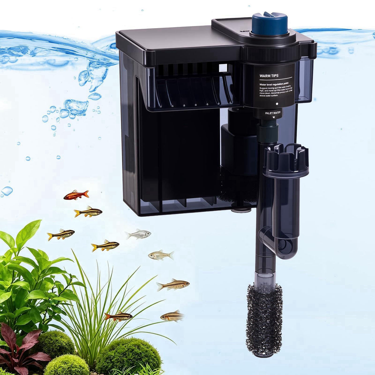 QiQiWader Hang on Back Aquarium Filter，Aquarium Filter，Quiet for 5-20 Gal. – black, 6W