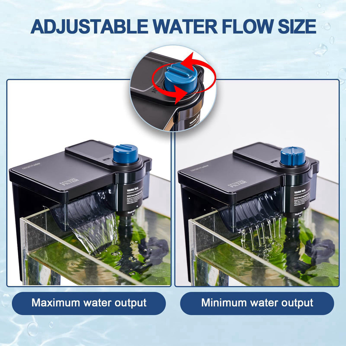QiQiWader Hang on Back Aquarium Filter，Aquarium Filter，Quiet for 5-20 Gal. – packaging and label